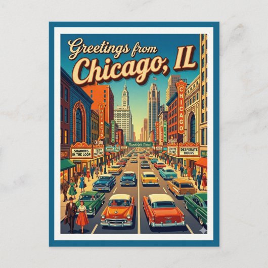 Chicago Randolph Street 1950s View ポストカード (正面)