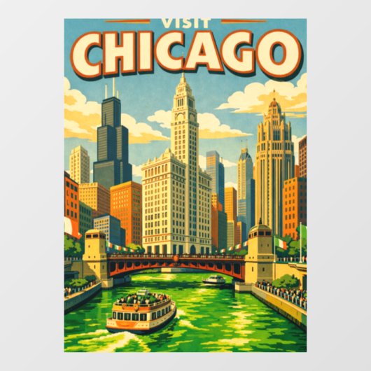 Chicago River Saint Patricks day postcard ウィンドウサイン (シート)