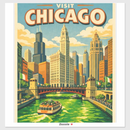 Chicago River Saint Patricks day postcard シール (シート)