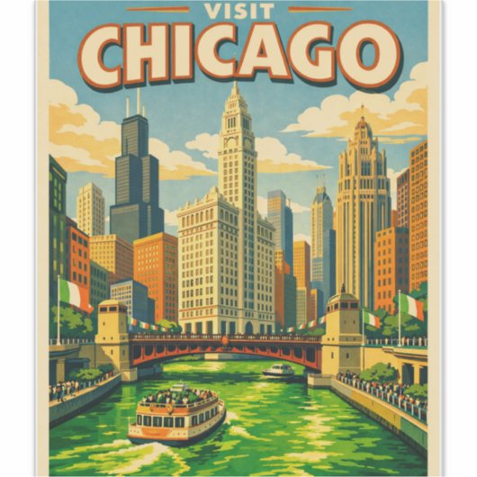 Chicago River Saint Patricks day postcard シール (正面)
