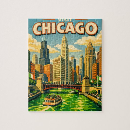 Chicago River Saint Patricks day postcard ジグソーパズル (縦)