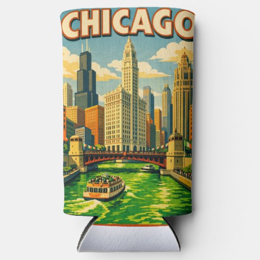 Chicago River Saint Patricks day postcard スリム缶クーラー (正面)