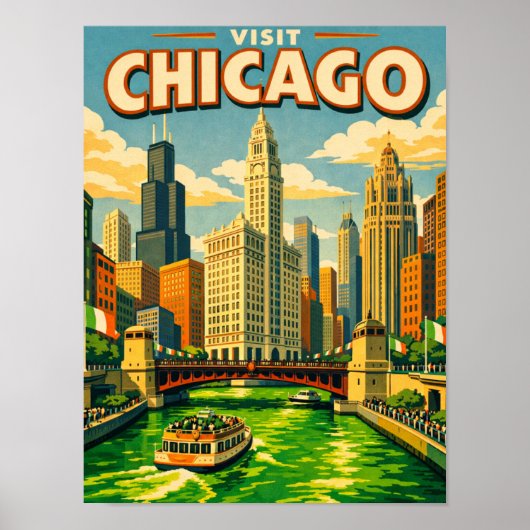 Chicago River Saint Patricks day postcard ポスター (正面)