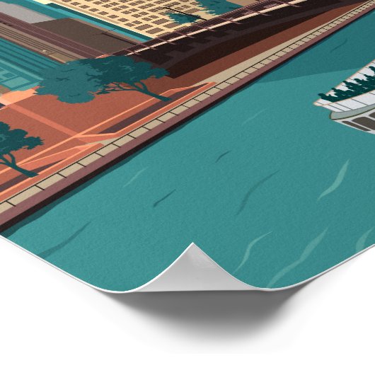 Chicago River Skyline Vintage Travel ポスター (角)