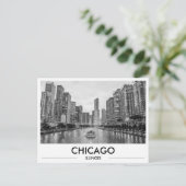 Chicago Riverwalk Black & White Downtown Skyline ポストカード (スタンド正面)