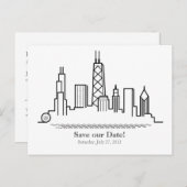 Chicago Save the Date City Skyline 案内ポストカード (正面/裏面)