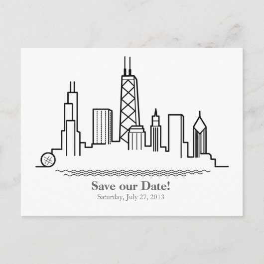 Chicago Save the Date City Skyline 案内ポストカード (正面)