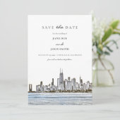 Chicago Skylineフラット日付カードを保存 セーブザデート (スタンド正面)