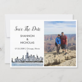 Chicago Skyline婚約写真Save The Date セーブザデート
