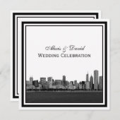 Chicago Skyline エッチング フレーム 結婚式 招待状 (正面/裏面)