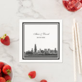 Chicago Skyline #2 Etched Framed 結婚's スタンダードカクテルナプキン (インサイチュ)