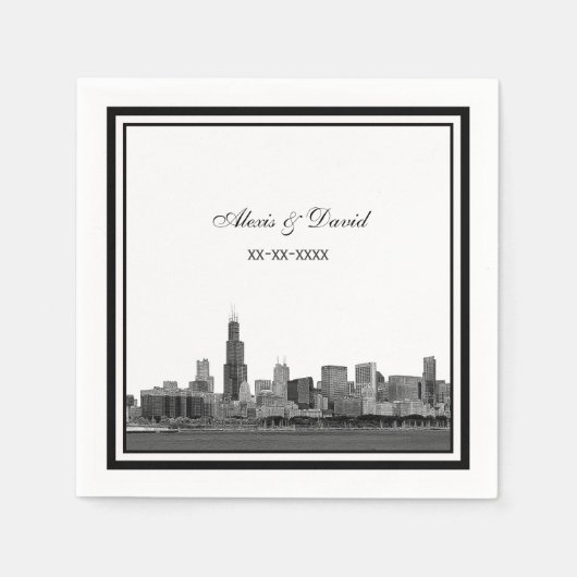 Chicago Skyline #2 Etched Framed 結婚's スタンダードカクテルナプキン (正面)