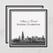 Chicago Skyline #2 Etched Framed 結婚's 招待状 (正面/裏面)