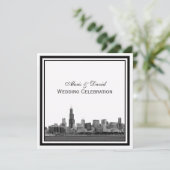 Chicago Skyline #2 Etched Framed 結婚's 招待状 (スタンド正面)