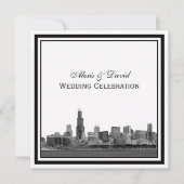 Chicago Skyline #2 Etched Framed 結婚's 招待状 (正面)