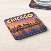 Chicago skyline and Lake Michigan in the evening コースター (左側)