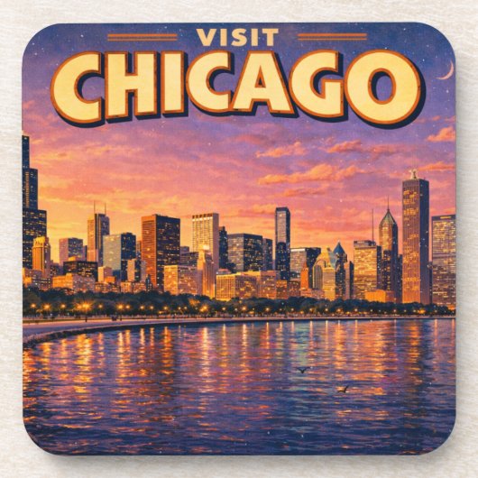 Chicago skyline and Lake Michigan in the evening コースター (正面)