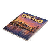 Chicago skyline and Lake Michigan in the evening タイル (側面)