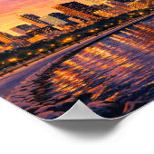 Chicago skyline and Lake Michigan in the evening ポスター (角)