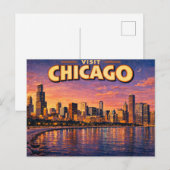Chicago skyline and Lake Michigan in the evening ポストカード (正面/裏面)
