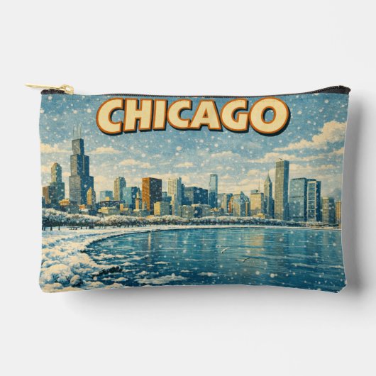 Chicago skyline and Lake Michigan in winter  アクセサリーポーチ (正面)