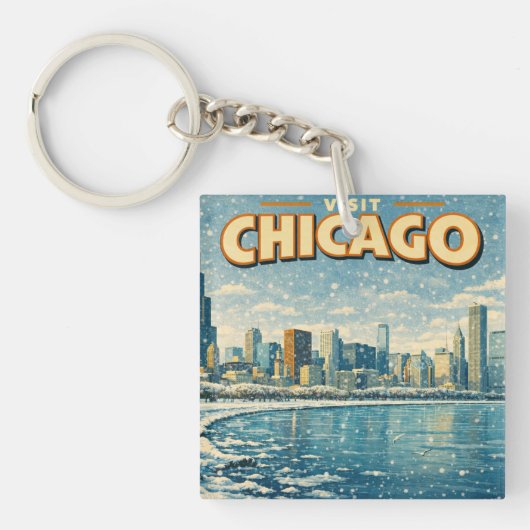 Chicago skyline and Lake Michigan in winter  キーホルダー (正面)