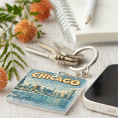 Chicago skyline and Lake Michigan in winter  キーホルダー (正面右)