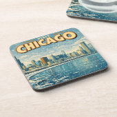 Chicago skyline and Lake Michigan in winter  コースター (左側)