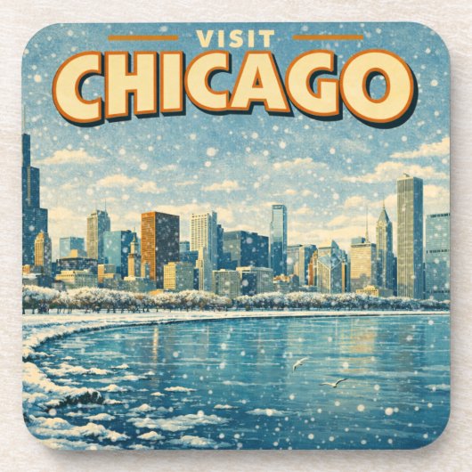 Chicago skyline and Lake Michigan in winter  コースター (正面)