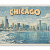 Chicago skyline and Lake Michigan in winter  シール (正面)