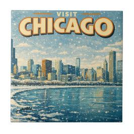 Chicago skyline and Lake Michigan in winter  タイル