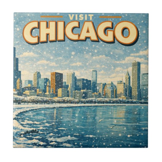 Chicago skyline and Lake Michigan in winter  タイル (正面)