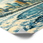 Chicago skyline and Lake Michigan in winter  ポスター (角)