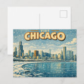 Chicago skyline and Lake Michigan in winter  ポストカード (正面/裏面)