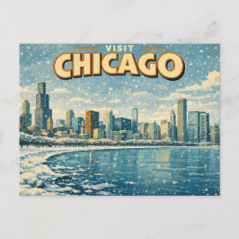 Chicago skyline and Lake Michigan in winter  ポストカード