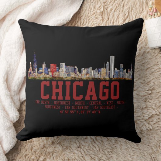 Chicago Skyline. Area Names and Coordinates クッション (ブランケット)