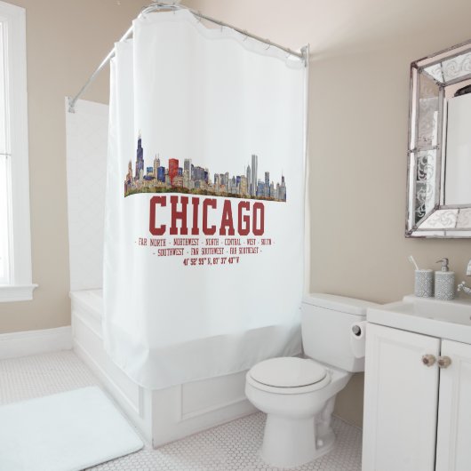 Chicago Skyline. Area Names and Coordinates シャワーカーテン (インサイチュ)