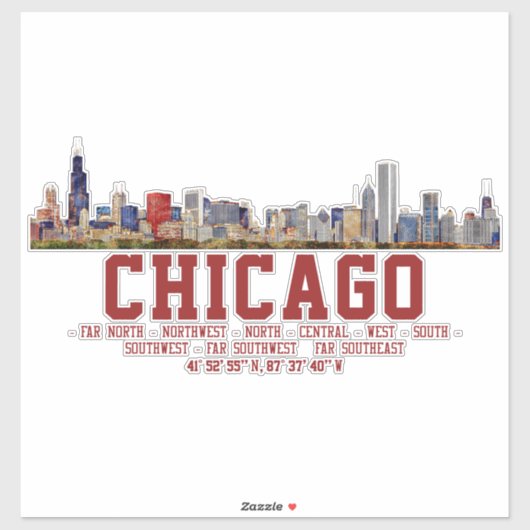 Chicago Skyline.  Area Names and Coordinates シール (シート)