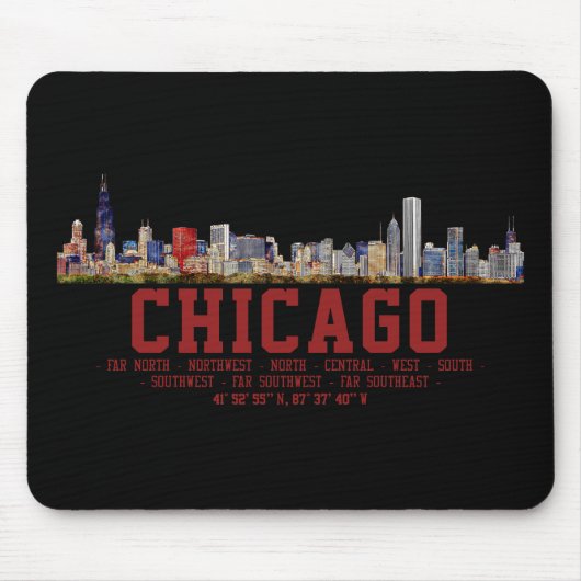 Chicago Skyline. Area Names and Coordinates マウスパッド (正面)