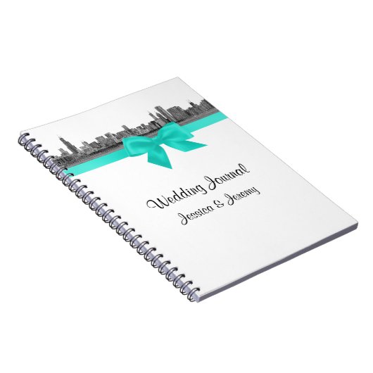 Chicago Skyline Etchd BW Aqua Notebook Journal ノートブック (右側)