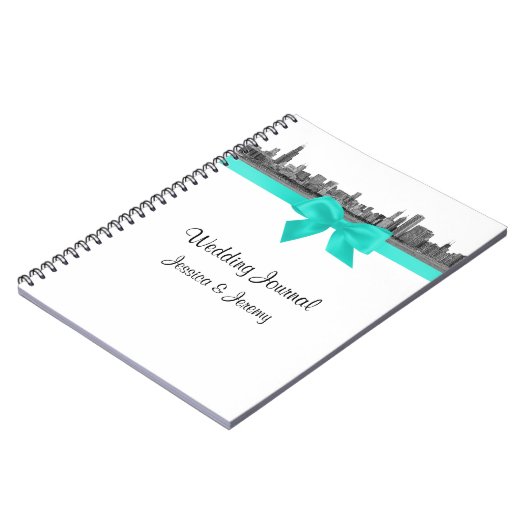 Chicago Skyline Etchd BW Aqua Notebook Journal ノートブック (左側)