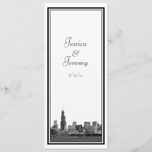 Chicago Skyline Etched Framed結婚式 プログラム (正面)