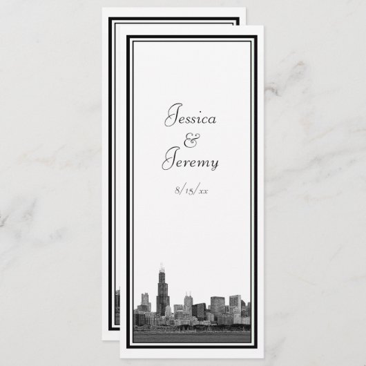 Chicago Skyline Etched Framed結婚式 プログラム (正面/裏面)