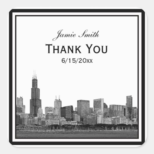 Chicago Skyline Etched Framed Thank You スクエアシール (正面)