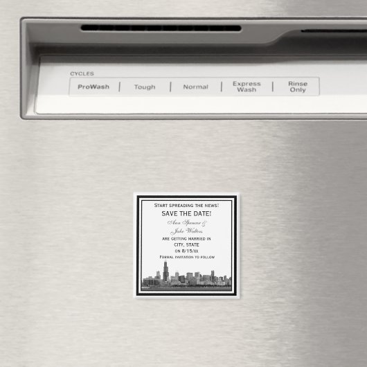 Chicago Skyline Etched Framed The Date マグネット (インサイチュ (食洗機))