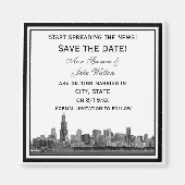 Chicago Skyline Etched Framed The Date マグネット (正面)