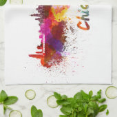 Chicago skyline in watercolor キッチンタオル (折り畳み)