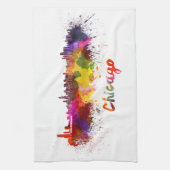 Chicago skyline in watercolor キッチンタオル (縦)