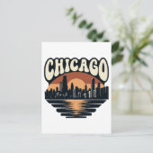 Chicago Skyline Lake Michigan Vintage Willis Tower ポストカード (スタンド正面)