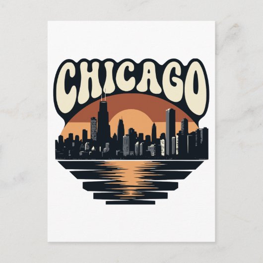 Chicago Skyline Lake Michigan Vintage Willis Tower ポストカード (正面)